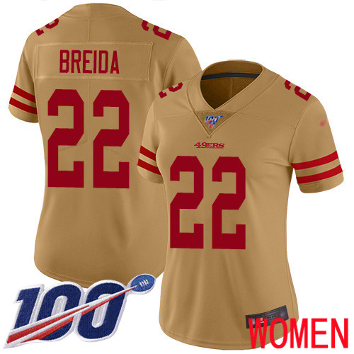 San Francisco 49ers Limited Gold Women Matt Breida NFL Jersey 22 100th Season Vapor Untouchable Inverted
